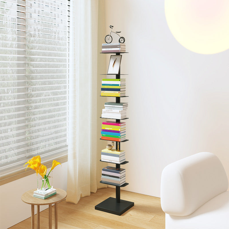 Stainless Steel Bookcase White and Black Bookshelf Open Back 13" Wide