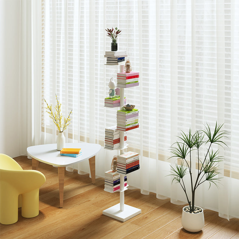 Stainless Steel Bookcase White and Black Bookshelf Open Back 13" Wide