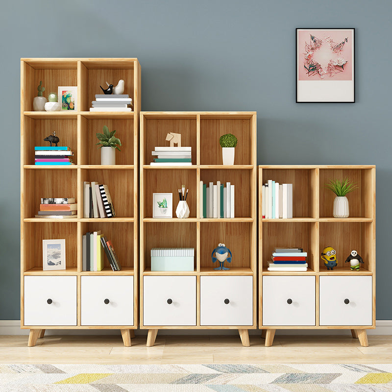 Natural Modern Bookshelf Wood Closed Back Bookcase with Drawer Storage
