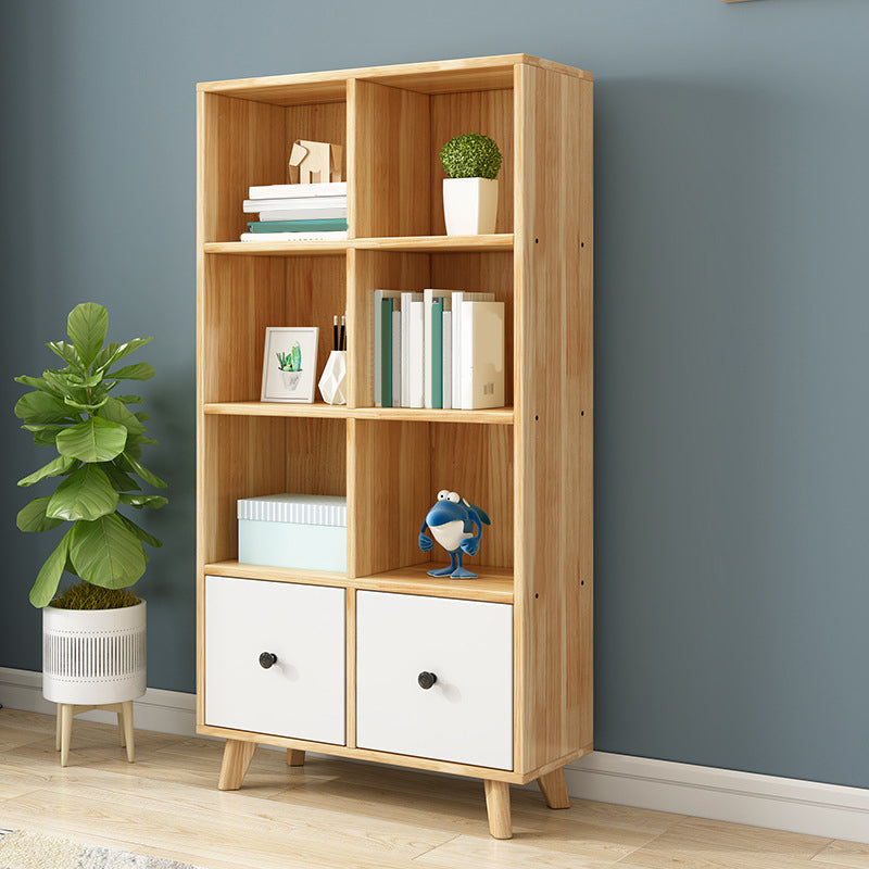 Natural Modern Bookshelf Wood Closed Back Bookcase with Drawer Storage