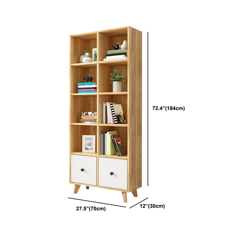 Natural Modern Bookshelf Wood Closed Back Bookcase with Drawer Storage