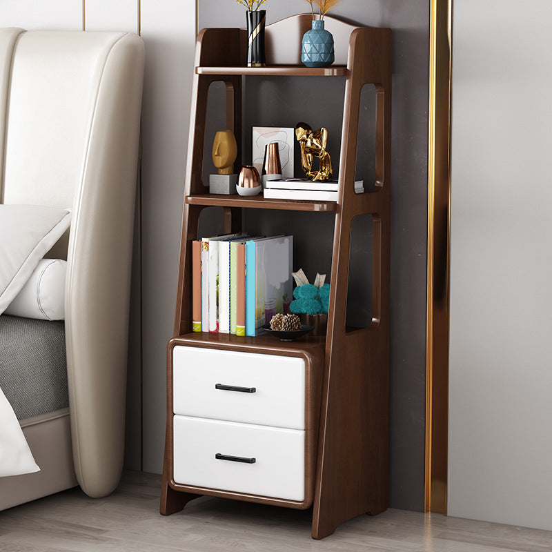 Ladder Bookshelf Modern Wood Bookcase with Drawer Storage 47" H X 14" W