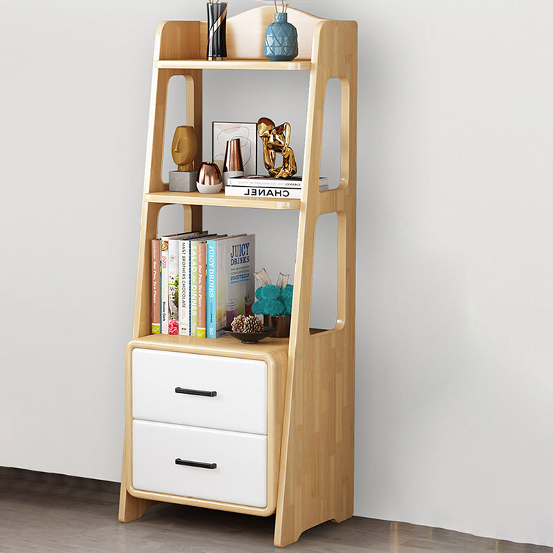 Ladder Bookshelf Modern Wood Bookcase with Drawer Storage 47" H X 14" W
