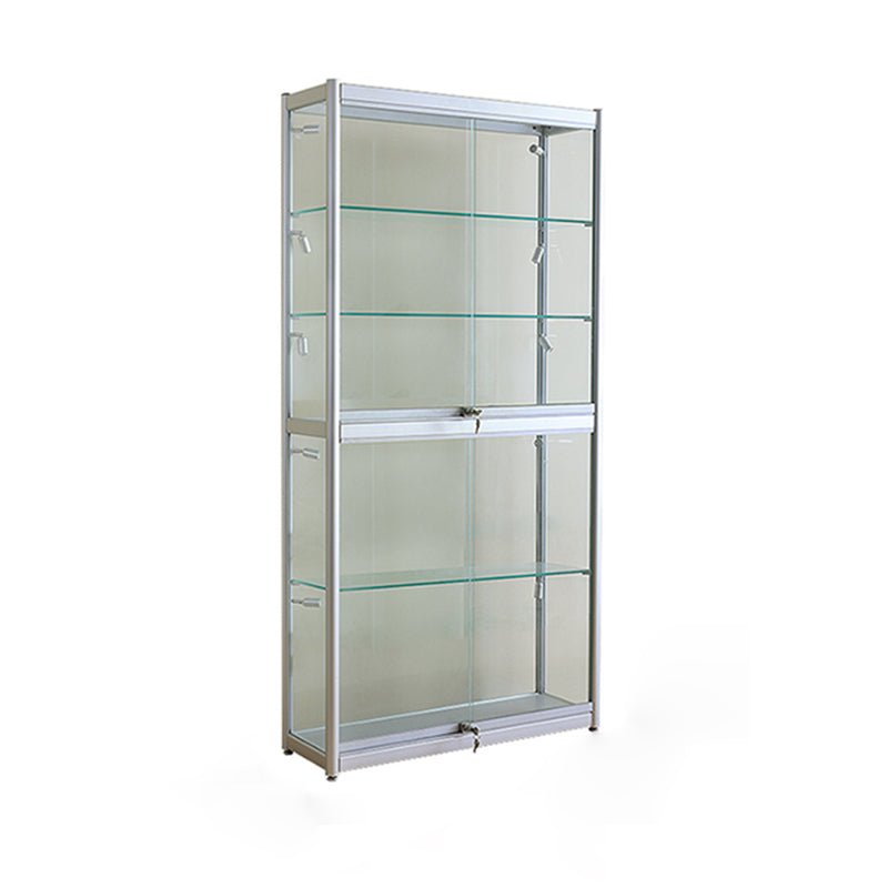 Modern Metal Display Stand Glass Shelves Curio Cabinet in White/ Gold