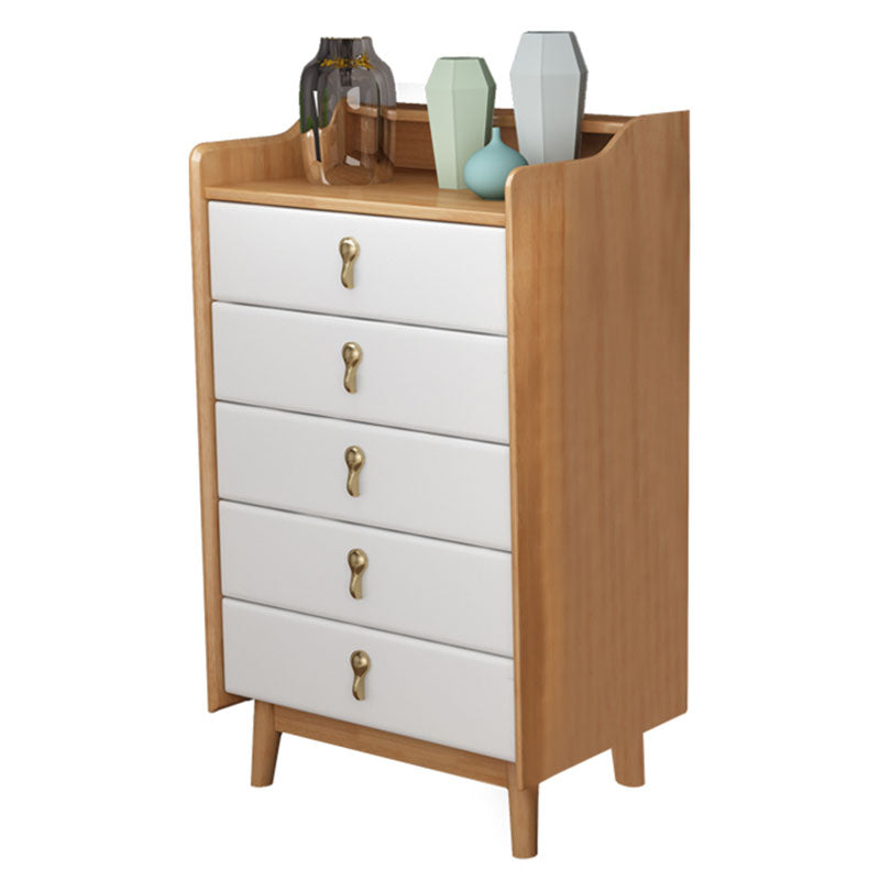 Glam Rubber Wood Bedroom Storage Chest Vertical Chest with Drawers