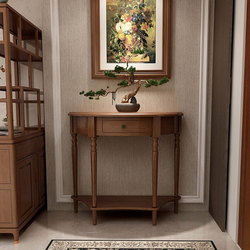 Storage Solid Wood Console Table Half Moon Mid-Century Modern Console