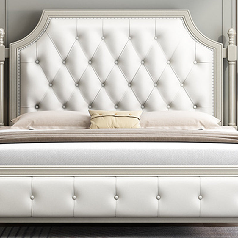 84.65 inch Wide Victorian Wingback Bed Frame Pine Wood Bed with Upholstered Headboard