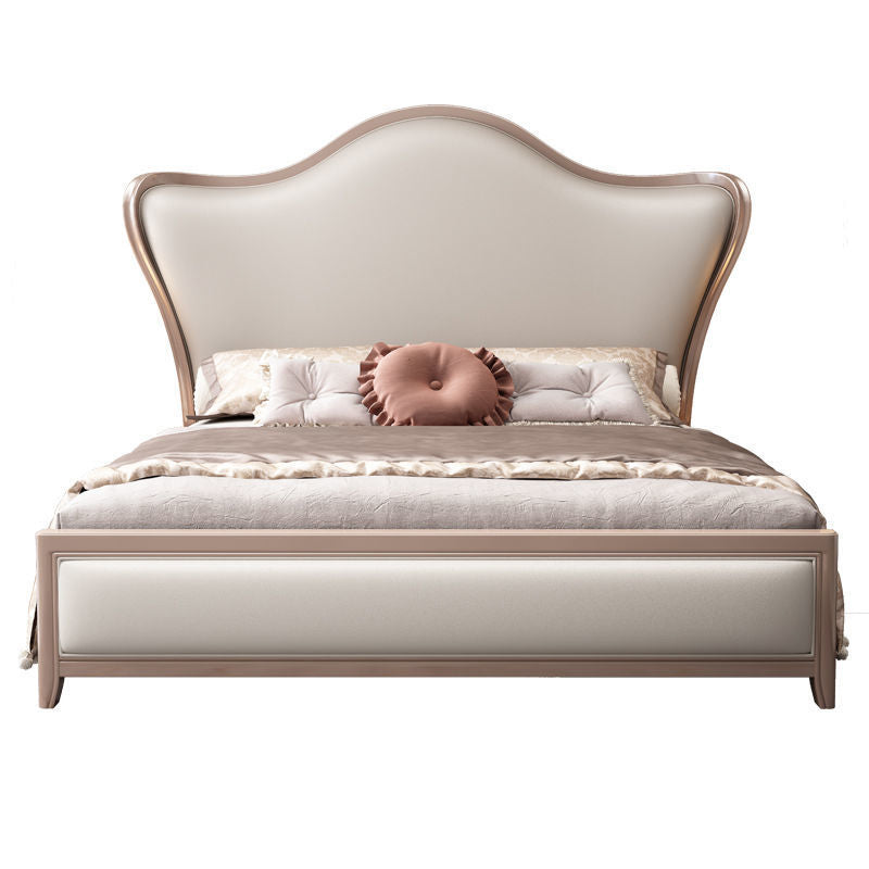 84.65 inch Wide Victorian Wingback Bed Rubberwood Bed with Upholstered Headboard
