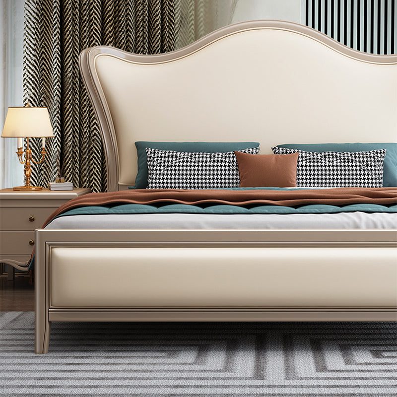 84.65 inch Wide Victorian Wingback Bed Rubberwood Bed with Upholstered Headboard