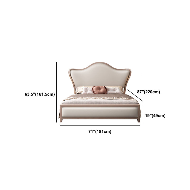 84.65 inch Wide Victorian Wingback Bed Rubberwood Bed with Upholstered Headboard