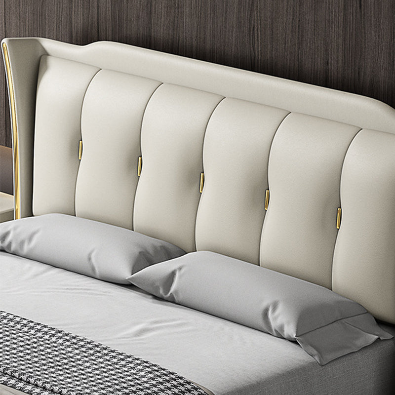 84.65 inch Wide Victorian Wingback Bed Pine Wood Bed with Upholstered Headboard