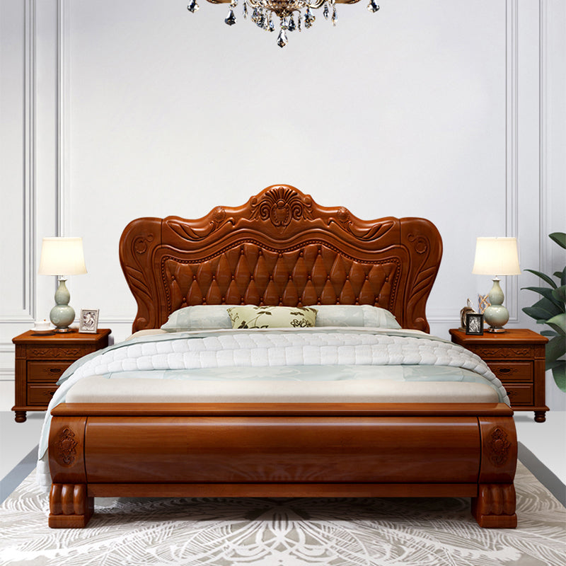 84.65 inch Wide Traditional Bed Rubberwood Bed Frame with Headboard