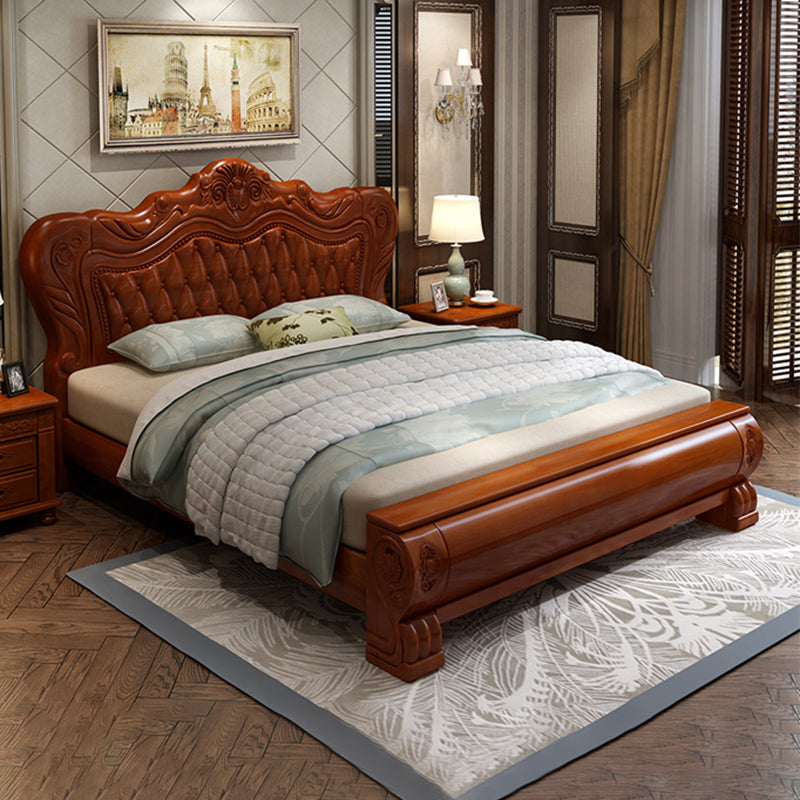 84.65 inch Wide Traditional Bed Rubberwood Bed Frame with Headboard