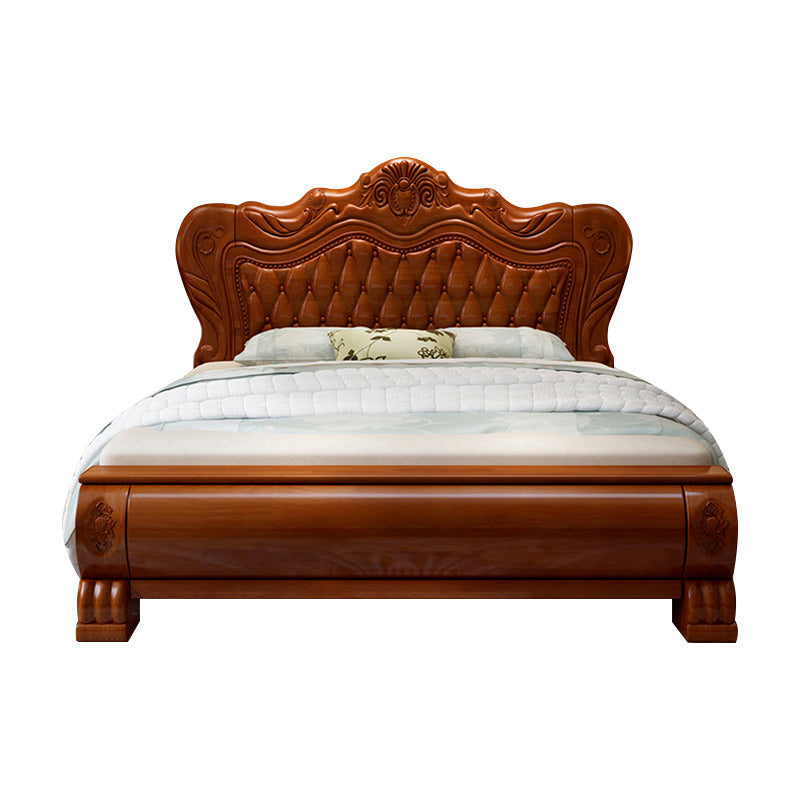 84.65 inch Wide Traditional Bed Rubberwood Bed Frame with Headboard