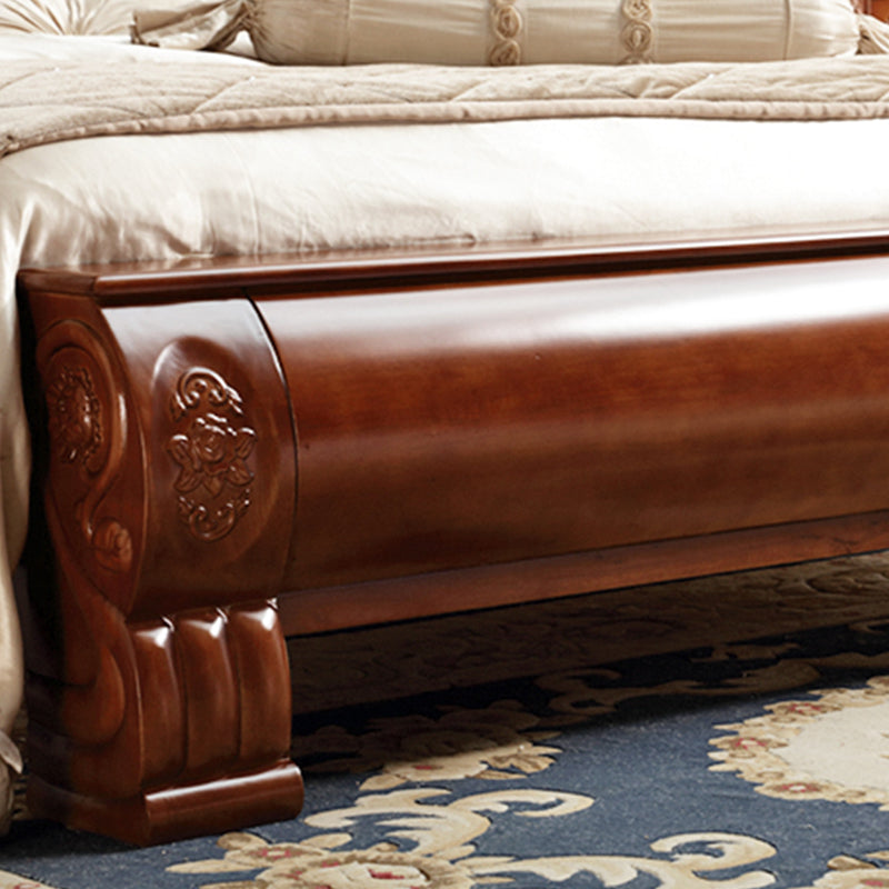 84.65 inch Wide Traditional Bed Rubberwood Bed Frame with Headboard