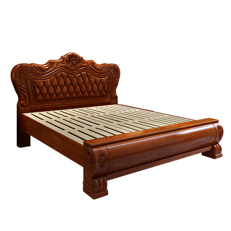 84.65 inch Wide Traditional Bed Rubberwood Bed Frame with Headboard