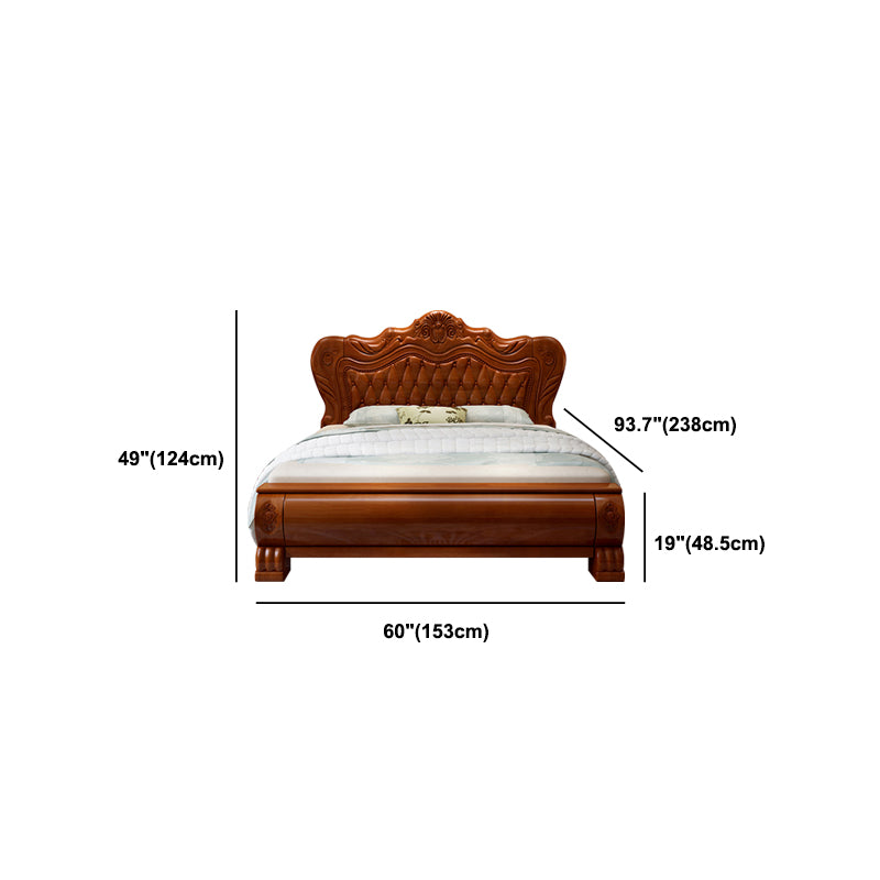 84.65 inch Wide Traditional Bed Rubberwood Bed Frame with Headboard