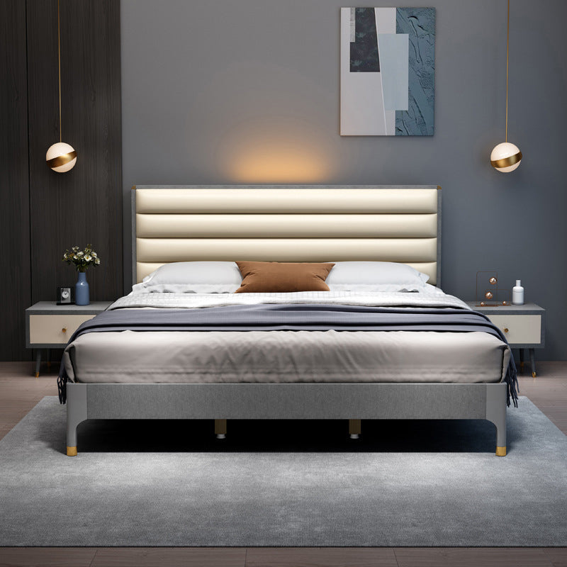 Grey Rectangular Headboard Standard Bed with Upholstered Headboard