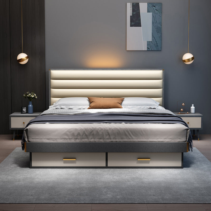 Grey Rectangular Headboard Standard Bed with Upholstered Headboard