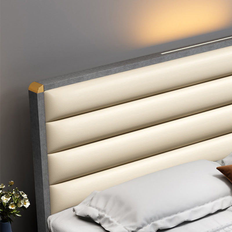 Grey Rectangular Headboard Standard Bed with Upholstered Headboard