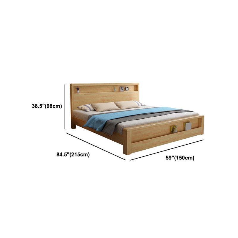 Traditional Panel Bed with Storage 38.58" High Brown Rubberwood Bed