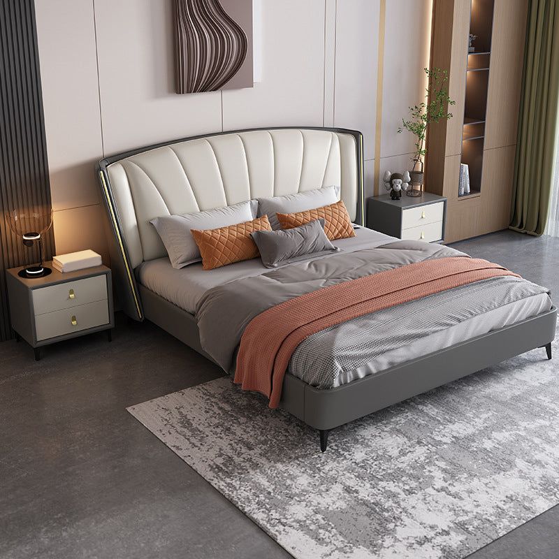 Wingback Headboard Bed  Leather Bed Frame 86.61" Long in Grey