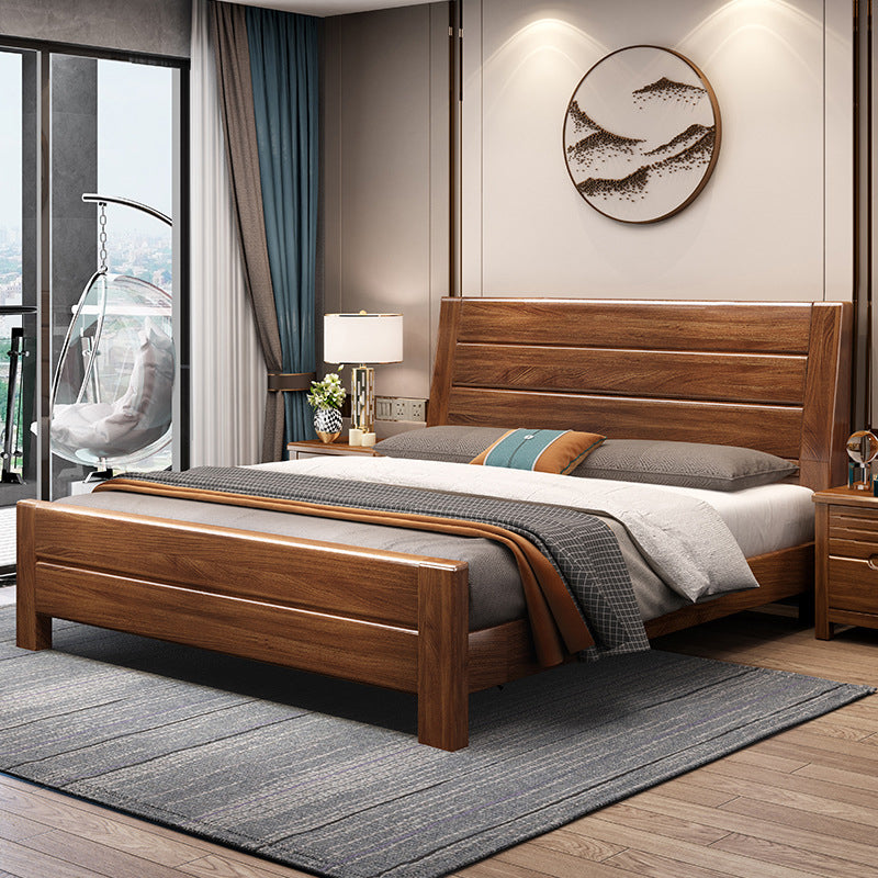 42.12" High Panel Bed with Storage Brown Walnut Bed with Headboard