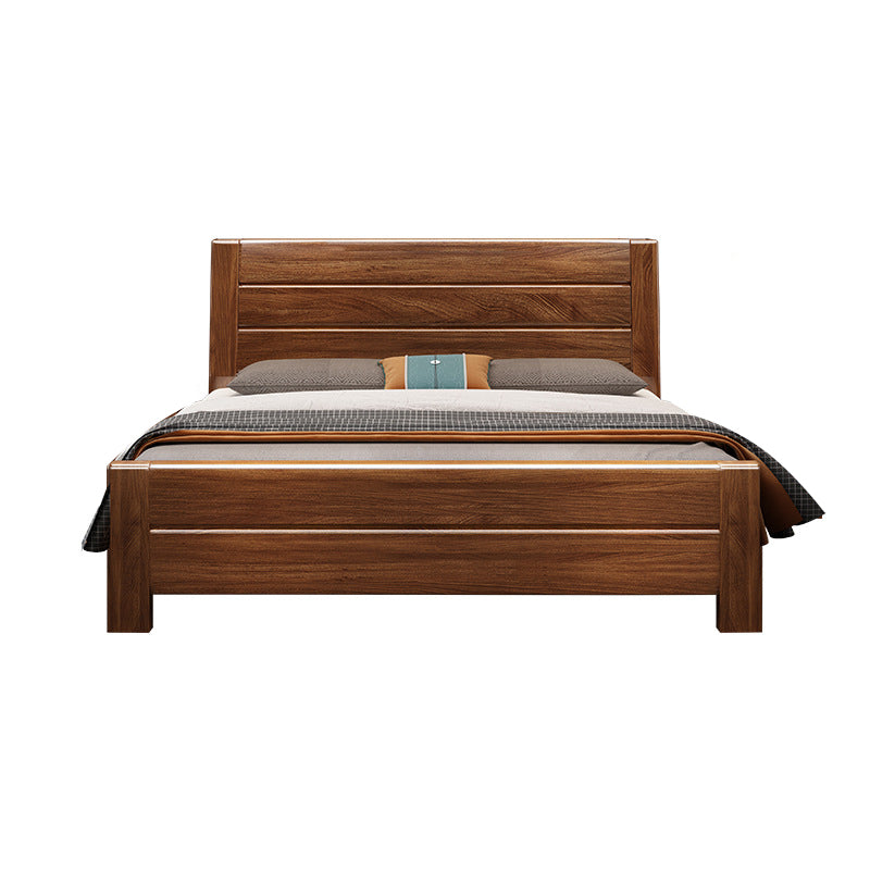 42.12" High Panel Bed with Storage Brown Walnut Bed with Headboard