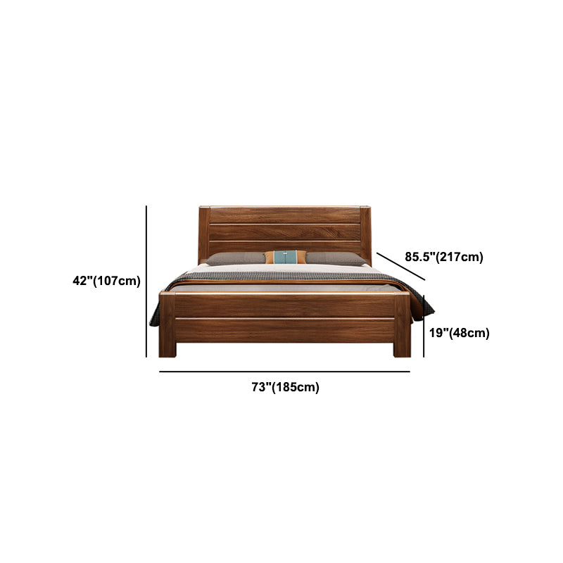 42.12" High Panel Bed with Storage Brown Walnut Bed with Headboard