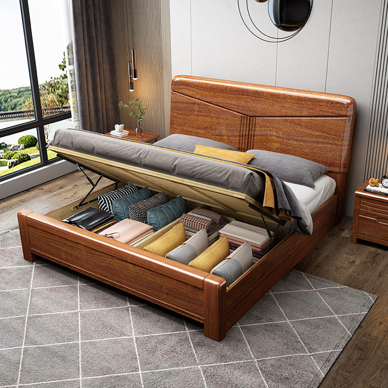 Walnut Wooden Bed in Brone with Headboard and Footboard Queen Bed