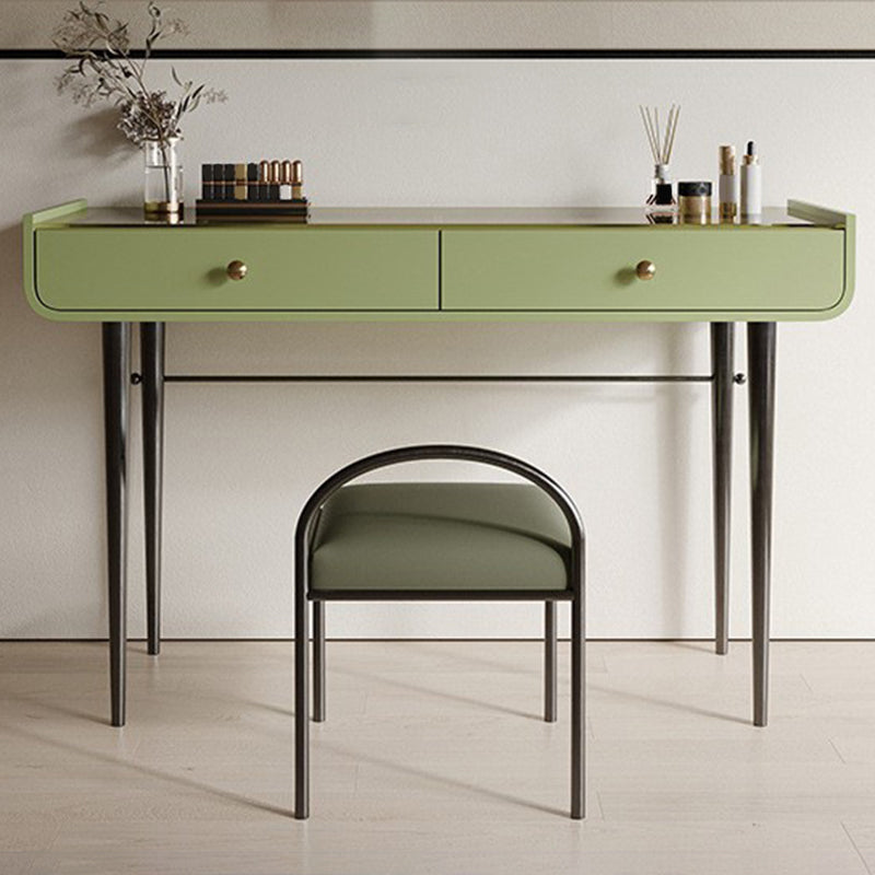 16.53" Wide Glass Makeup Counter Green Vanity Tables with 2 Storage Drawers