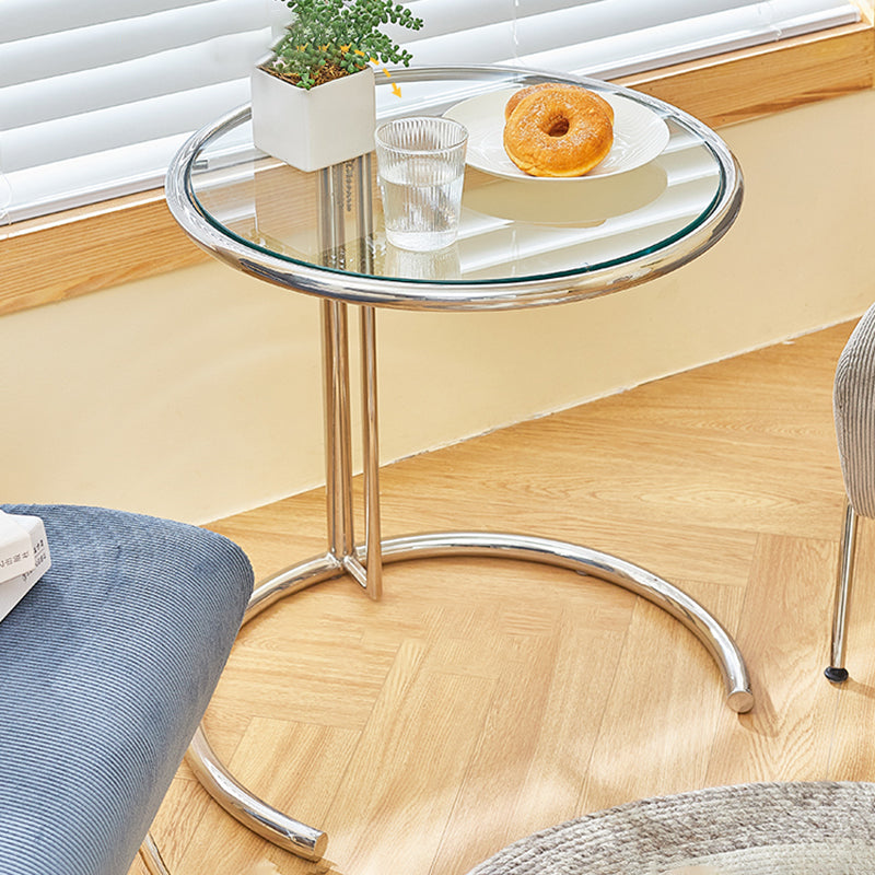 Lift-top Coffee Table Glass with Round Top and Stainless Steel Base