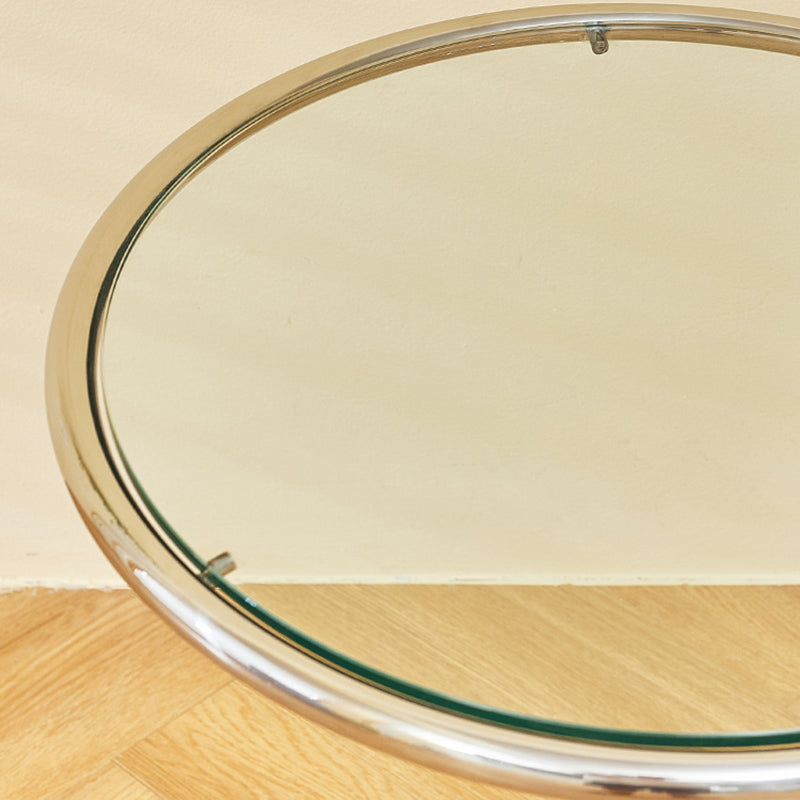 Lift-top Coffee Table Glass with Round Top and Stainless Steel Base