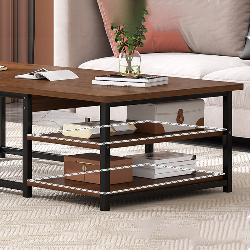 Modern Rectangular Frame Coffee Cocktail Table with Storage Shelves