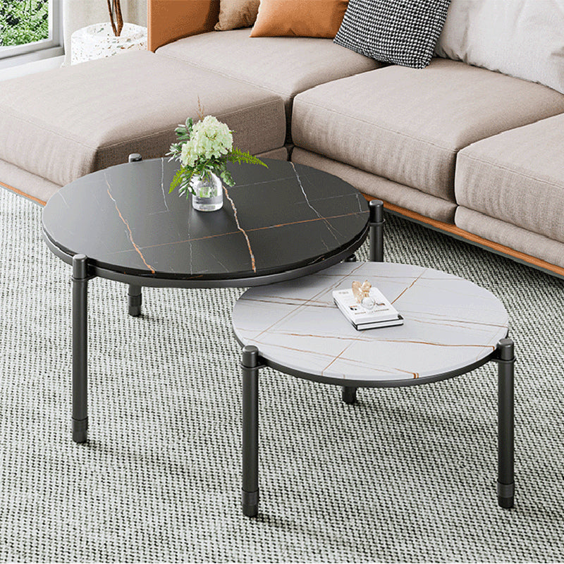 2-Piece Coffee Table Set Luxurious Round Slate 3 Legs Cocktail Table