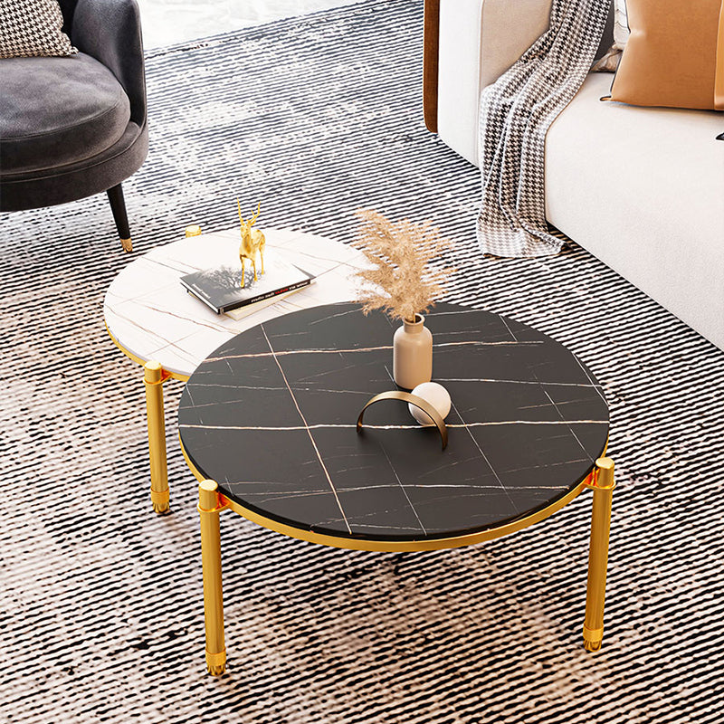 2-Piece Coffee Table Set Luxurious Round Slate 3 Legs Cocktail Table