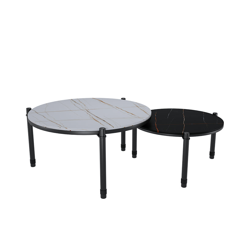 2-Piece Coffee Table Set Luxurious Round Slate 3 Legs Cocktail Table