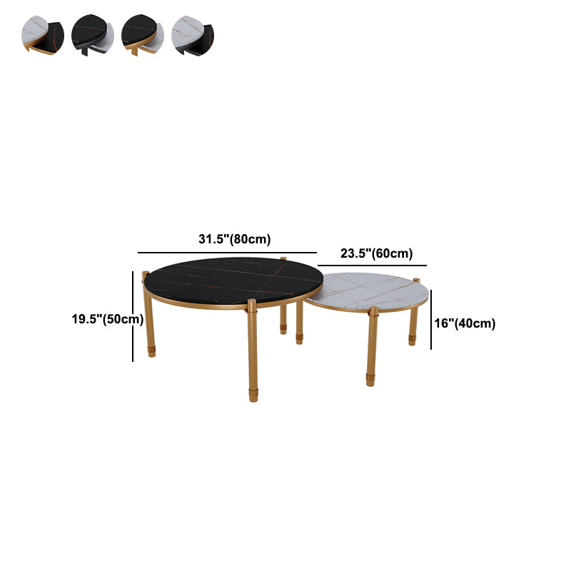 2-Piece Coffee Table Set Luxurious Round Slate 3 Legs Cocktail Table
