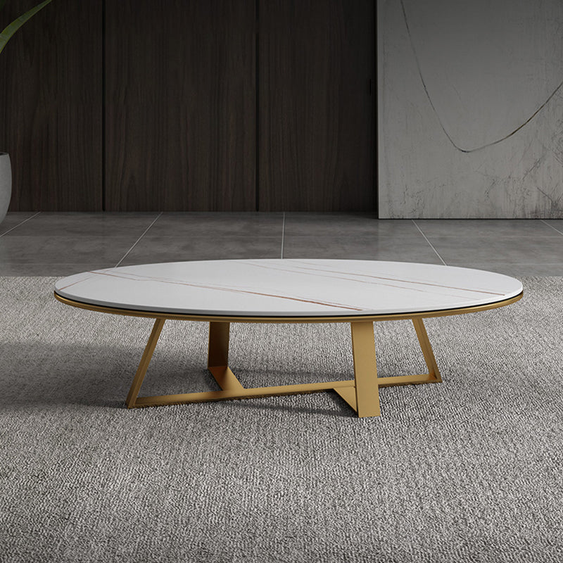 Frame Base Coffee Table Glam Elliptical Stone Top Cocktail Table