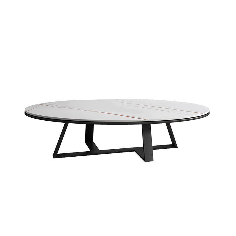 Frame Base Coffee Table Glam Elliptical Stone Top Cocktail Table
