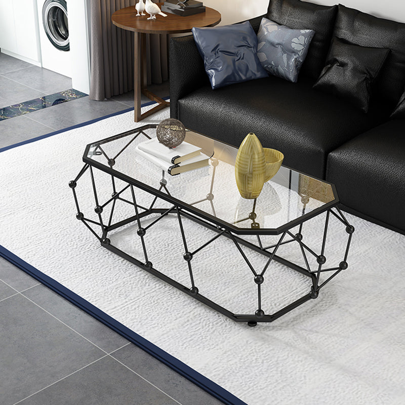 Modern Frame Coffee Cocktail Table Rectangular Glass Top Coffee Table