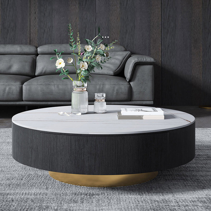 Luxurious Stone Round Coffee Cocktail Table with Storage Drawer
