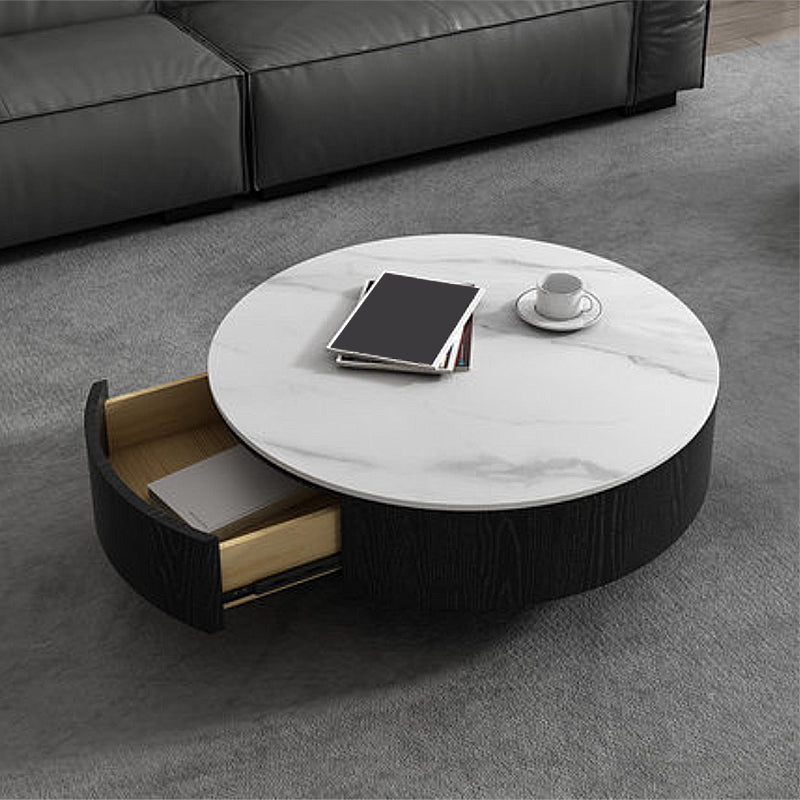 Luxurious Stone Round Coffee Cocktail Table with Storage Drawer
