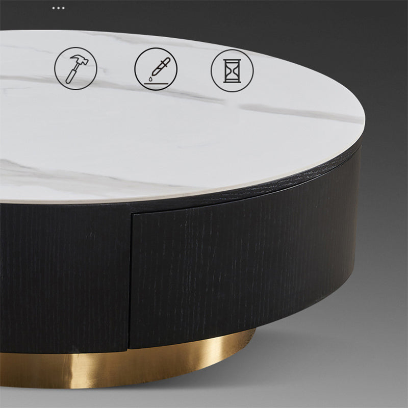 Luxurious Stone Round Coffee Cocktail Table with Storage Drawer