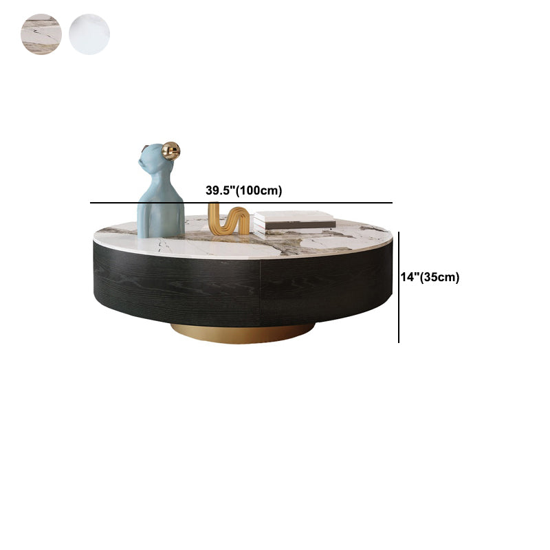 Luxurious Stone Round Coffee Cocktail Table with Storage Drawer
