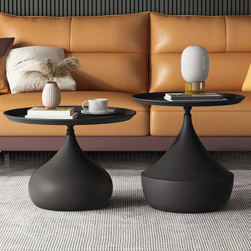 Mid-Century Modern Round Iron Coffee Table Set with Tray Top