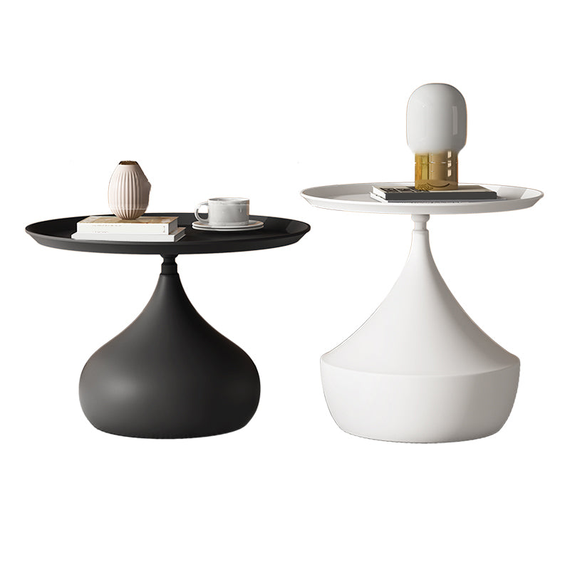 Mid-Century Modern Round Iron Coffee Table Set with Tray Top