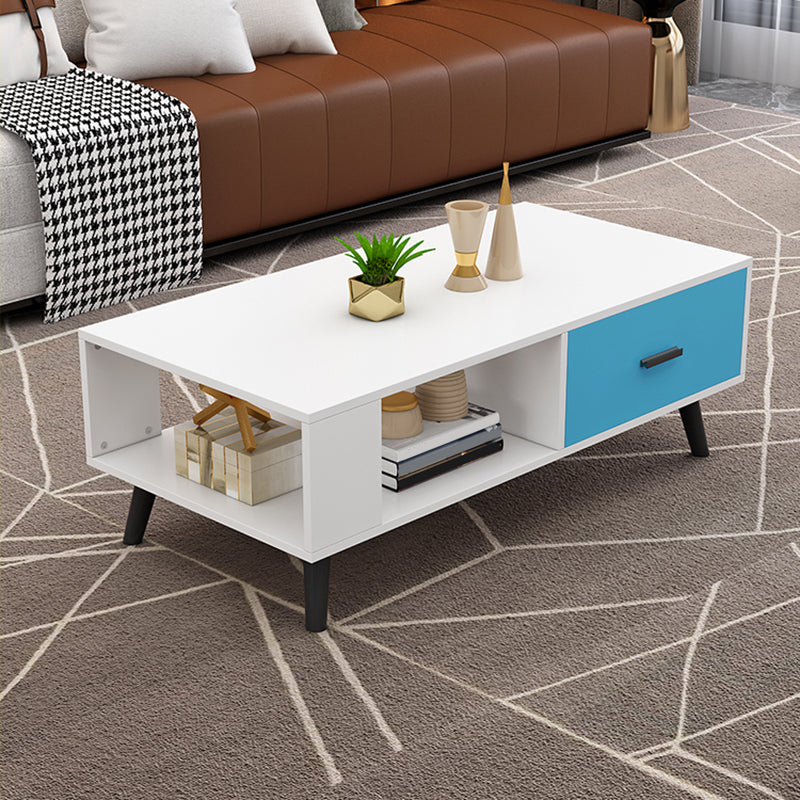 1-included 4 Legs Coffee Table Modern Wood Cocktail Table with Drawer