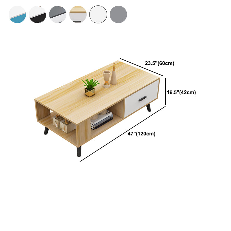 1-included 4 Legs Coffee Table Modern Wood Cocktail Table with Drawer