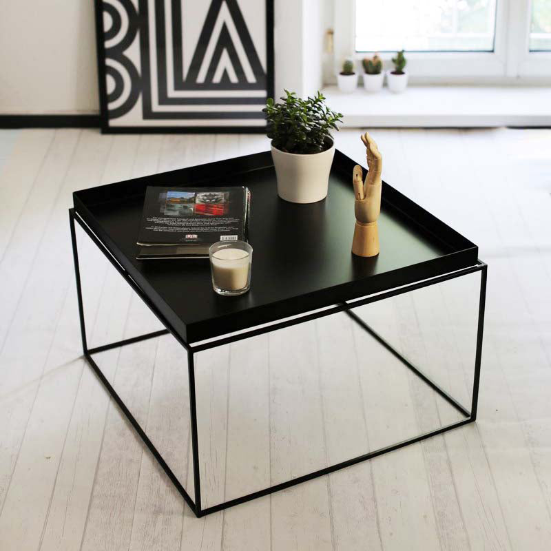 Iron Coffee Table Mid-Century Modern Frame Cocktail Table in Black